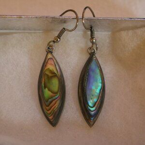 Alpaca Mexico abalone shell earrings Vtg teardrop dangle silver hooks